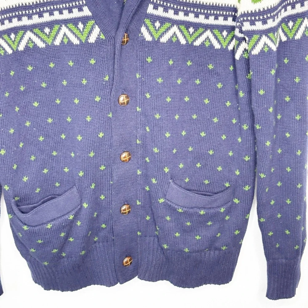 Merona Blue Oars Nautical Fair Isle Cardigan Sweater Mens Size L Cotton‎ Classic